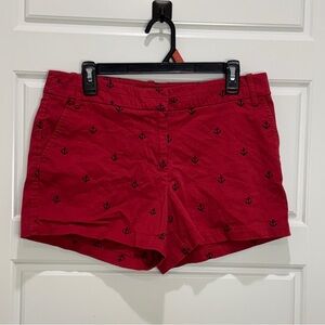 British Khaki Women Size 8 Red Nautical Anchor Pattern Chino Shorts Regular Fit